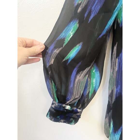 KIRNA ZABETE Blue Black Hi Low Ruffle Multi Print Top Small Tunic Artsy Art - Picture 4 of 9
